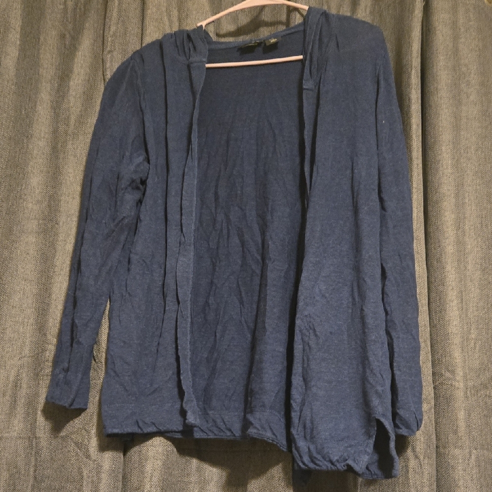 Tahari Deep Navy Linen Hooded Cardigan